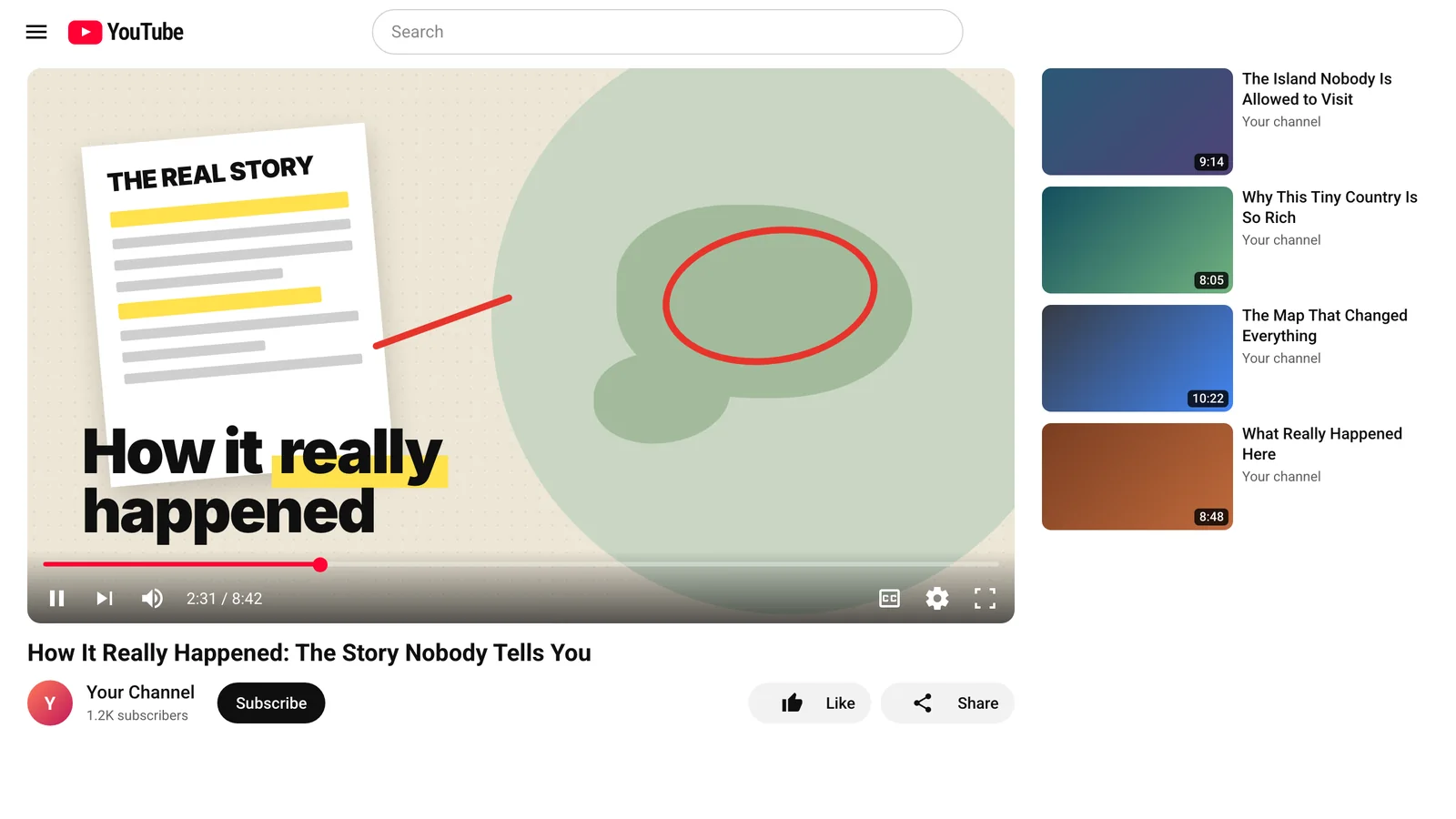 A Vox-style video playing on a YouTube channel